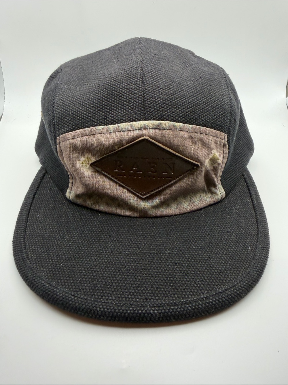 RAEN Black Canvas Hat with Brown Leather Diamond Patch